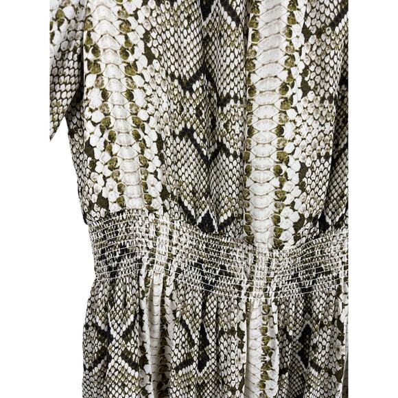 J. Crew Snake Skin Print Smocked Waist Dress Sheer Sleeves‎ Size Medium - Picture 5 of 11